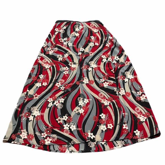 90s does 70s Vintage Mod Floral Swirl Midi-Maxi Wrap Skirt (Red/Multi) Size 12